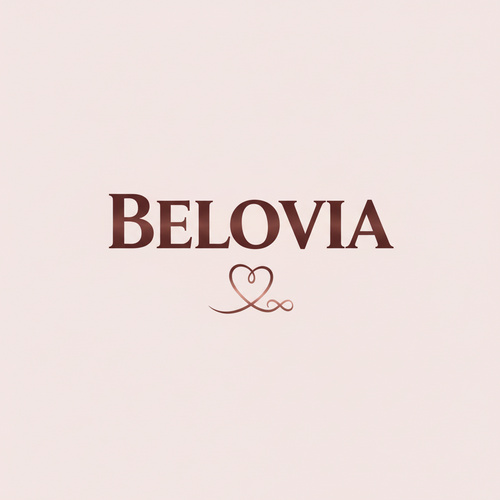 simple logo for a company called belovia that sells couple gifts and have a light pink backround